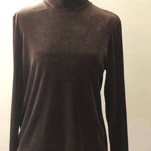 Luxurious Velvet Long Sleeve Top in Deep Brown